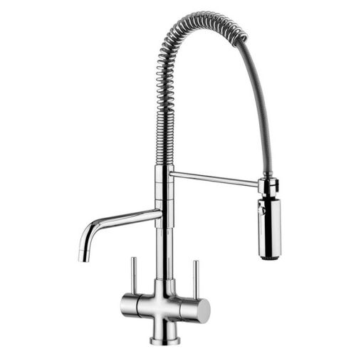 Osmio Azzurra 3-Way Tri-Flow Kitchen Tap with Pull-Out Spray Hose – Chrome Finish
