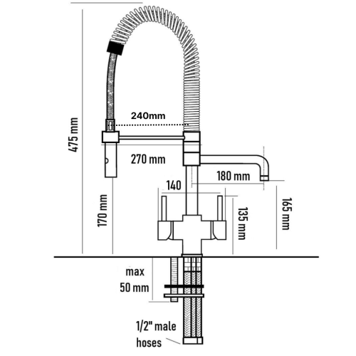 Osmio Azzurra Breve 3-Way Tri-Flow Kitchen Tap with Pull-Out Spray Hose