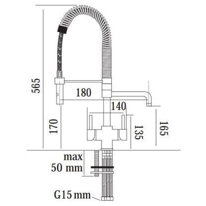 Osmio Azzurra 3-Way Tri-Flow Kitchen Tap with Pull-Out Spray Hose – Chrome Finish